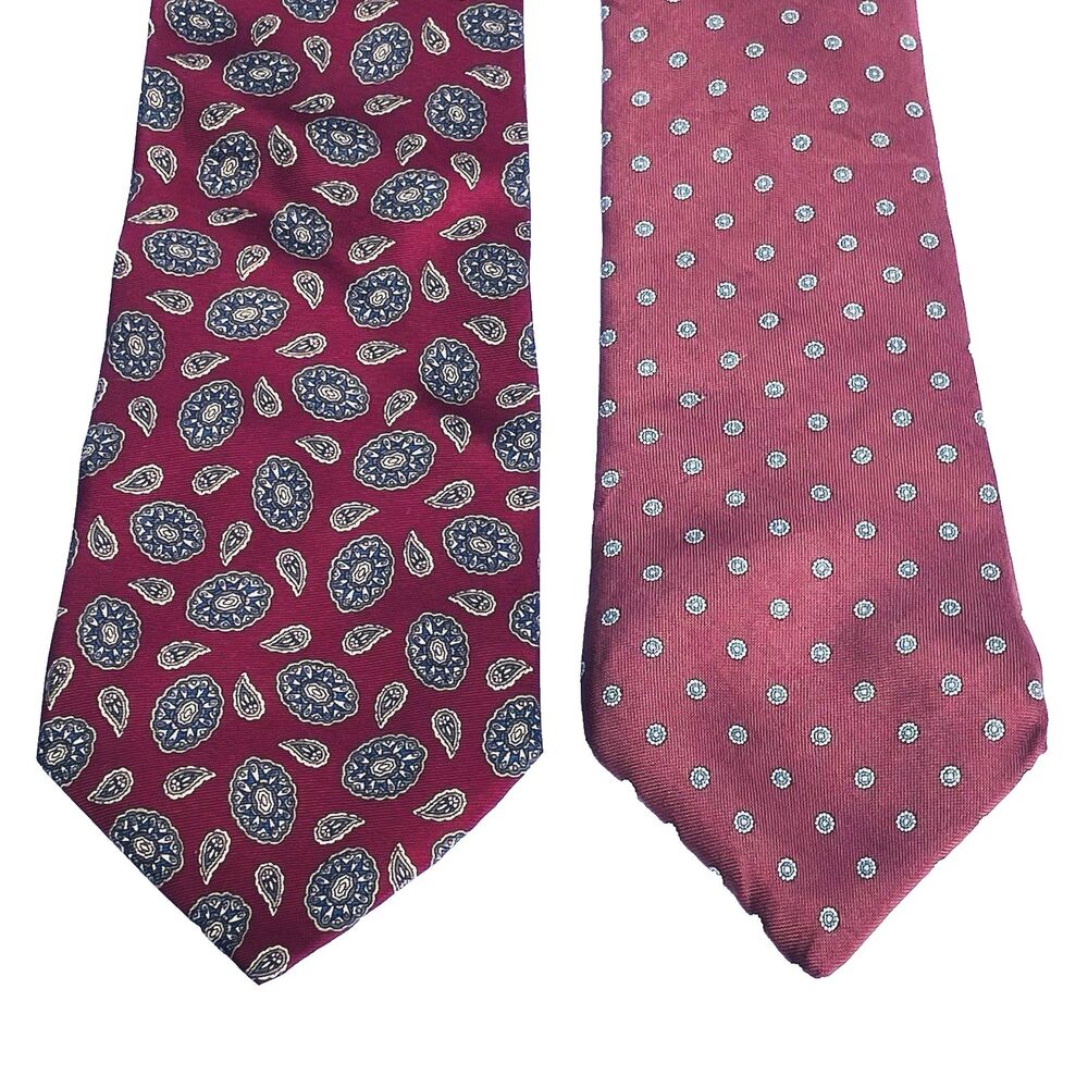 Vintage Ties Lot (2) Kuppenheimer Andhurst Red Medallion Floral Dot Italian Silk